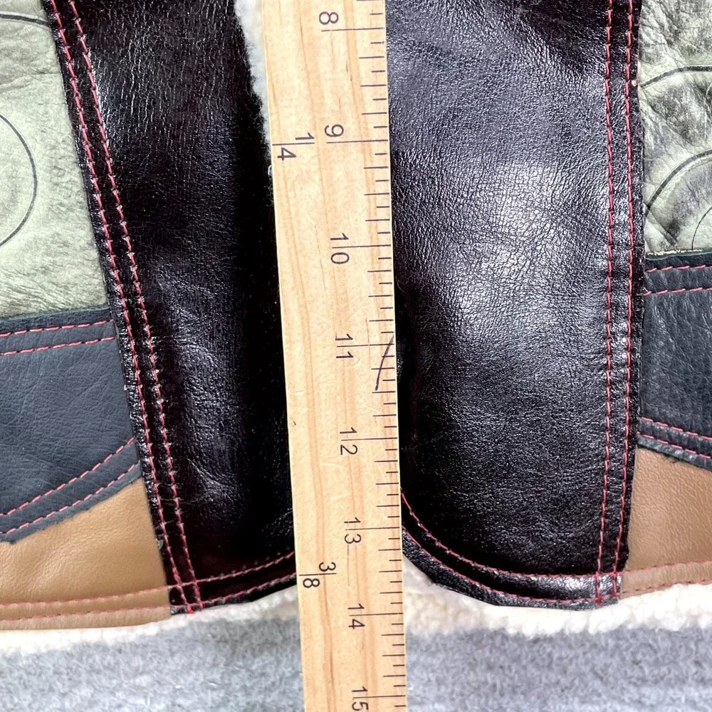 Vintage Genuine Leather Western Vest Youth Boys Large Sherpa Lined‎ Cowboy Rodeo